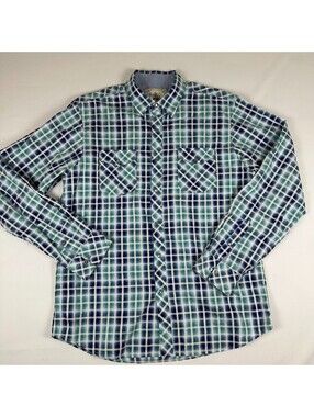Age of Wisdom Mens XL Blue Green Plaid Pearl Snap Western Long Sleeve Shirt...